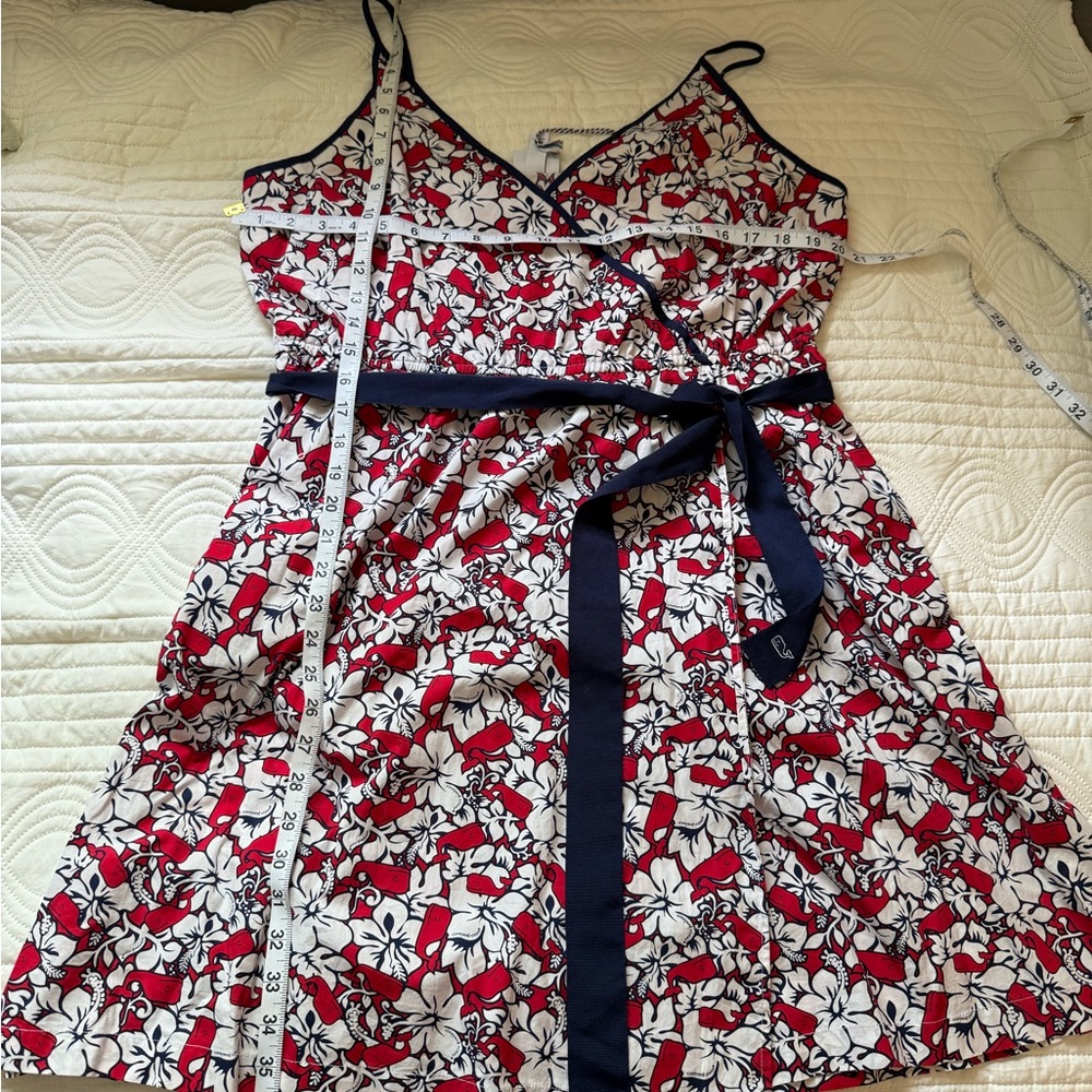 Vineyard Vines Red White Floral Mini Dress with Navy Trim - Picture 5 of 5